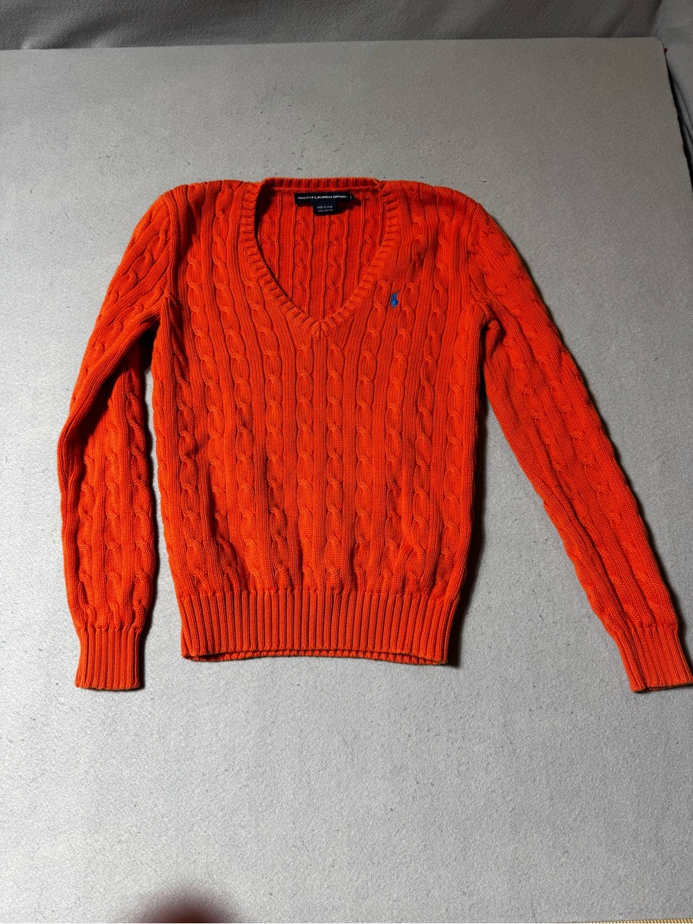 Polo by Ralph Lauren Orange Cable-Knit V-Neck Sweater Size M